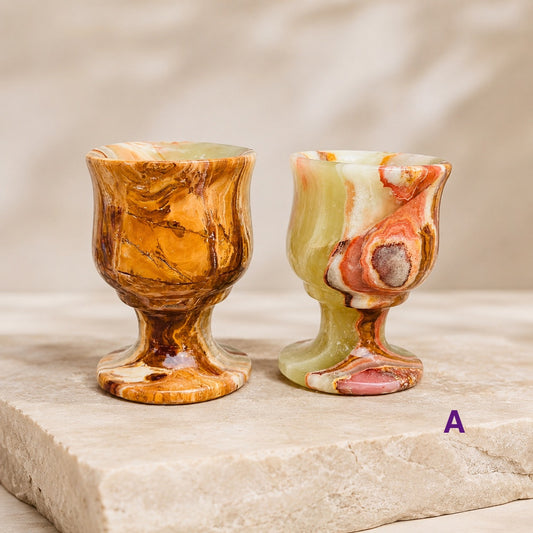 Hand-Carved Natural Onyx Shot Glasses – Set of 2 Green Stone Cordial Goblets