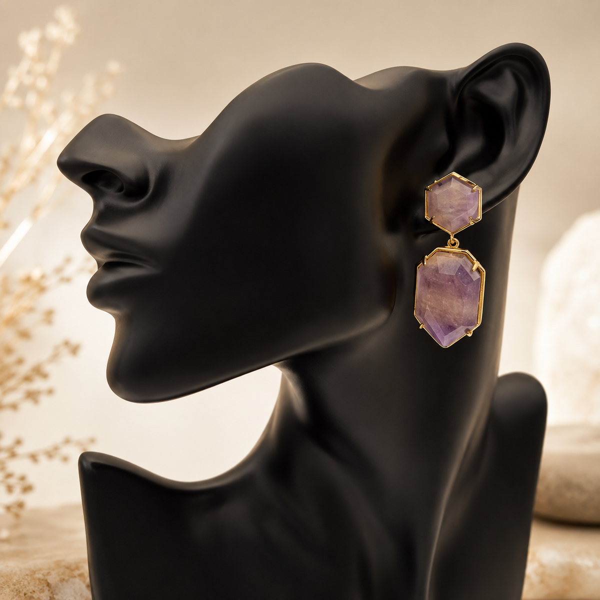 Natural Amethyst Gold-Tone Dangle Earrings – Faceted February Birthstone Jewelry