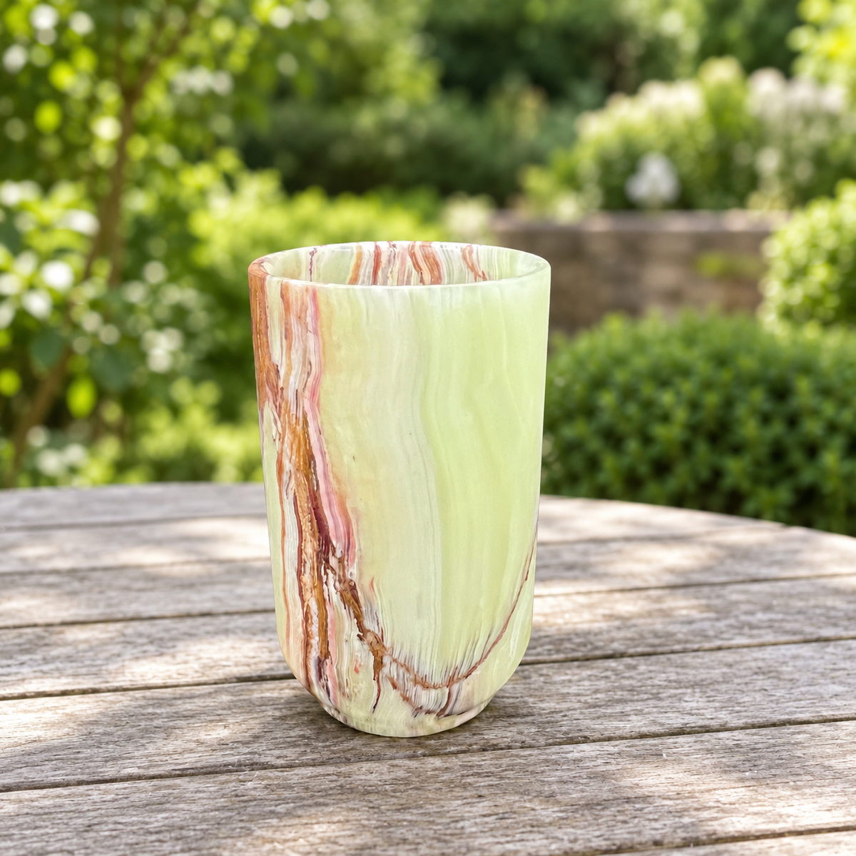 Green Onyx Stone Mug – Handcrafted Natural Stone Cup, Luxury Gemstone Decor