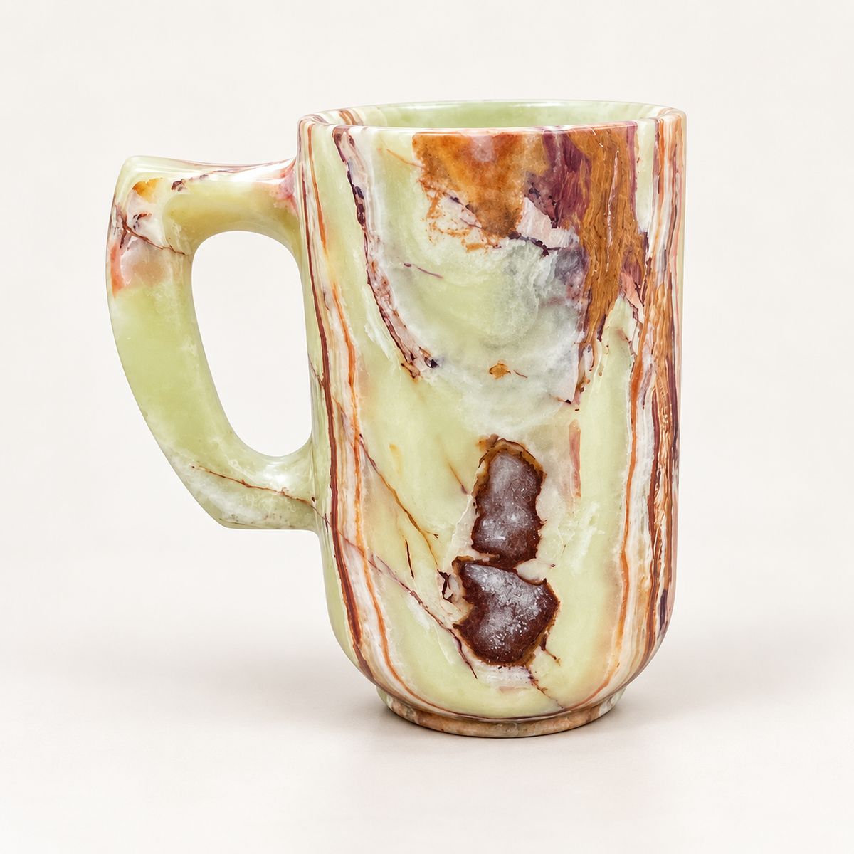Green Onyx Stone Mug – Handcrafted Natural Stone Cup, Luxury Gemstone Decor