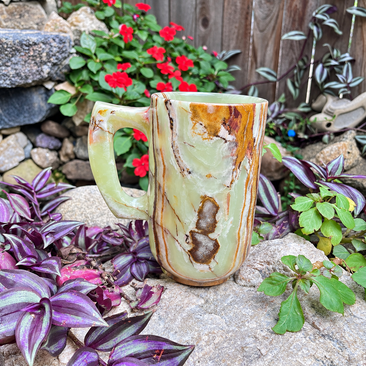 Green Onyx Stone Mug – Handcrafted Natural Stone Cup, Luxury Gemstone Decor
