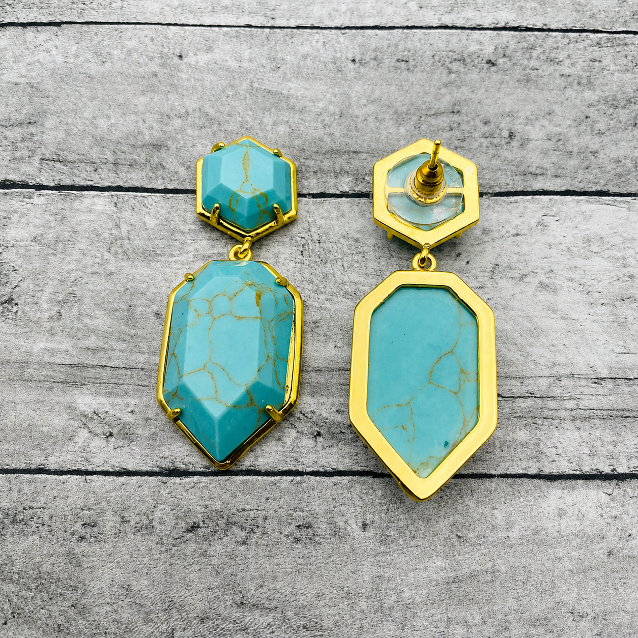 Natural Turquoise Geometric Dangle Earrings