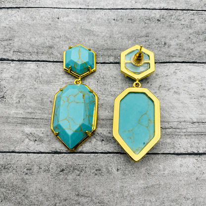 Natural Turquoise Geometric Dangle Earrings