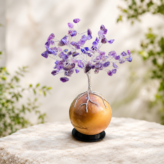 Handmade Amethyst Gemstone Tree on Polychrome Jasper Sphere – Crystal Tree of Life Home Decor