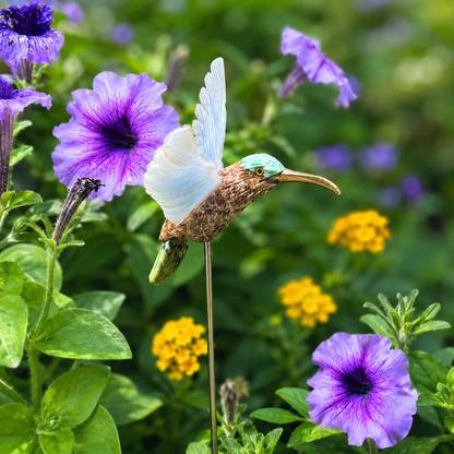Hand-Carved Gemstone Hummingbird Garden Stake – Natural Stone Bird Garden Decor 