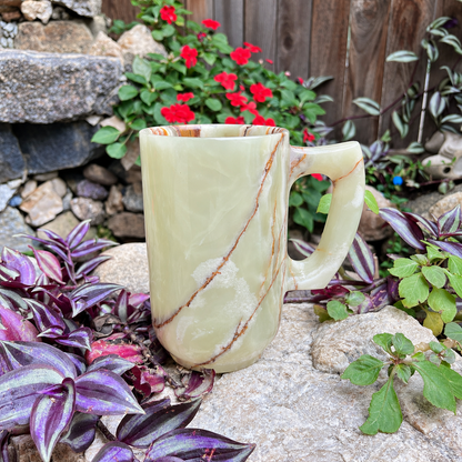 Green Onyx Stone Mug – Handcrafted Natural Stone Cup, Luxury Gemstone Decor