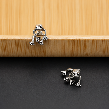 Silver-Tone Frog Stud Earrings | Whimsical Toad Jewelry