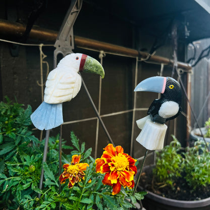 Hand-carved Gemstone Tropical Toucan Yard Stake | Wild Bird Statue Decoration