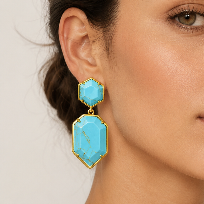 Natural Turquoise Geometric Dangle Earrings