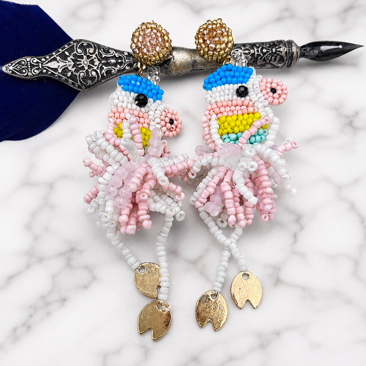 Colorful Beaded Unicorn Drop Earrings - Whimsical Rainbow Statement Jewelry