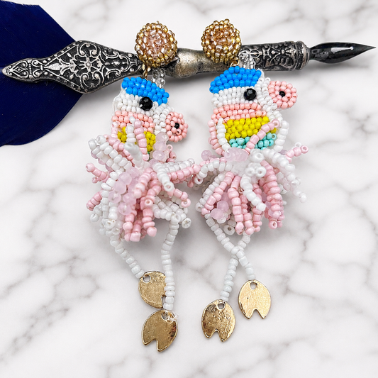 Colorful Beaded Unicorn Drop Earrings - Whimsical Rainbow Statement Jewelry
