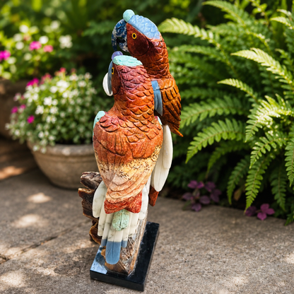 Handcrafted Gemstone Parrot Pair Sculpture – Natural Stone Tropical Bird Home Decor