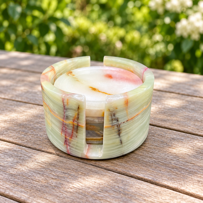 Green Onyx Stone Coaster Set of 6 with Holder