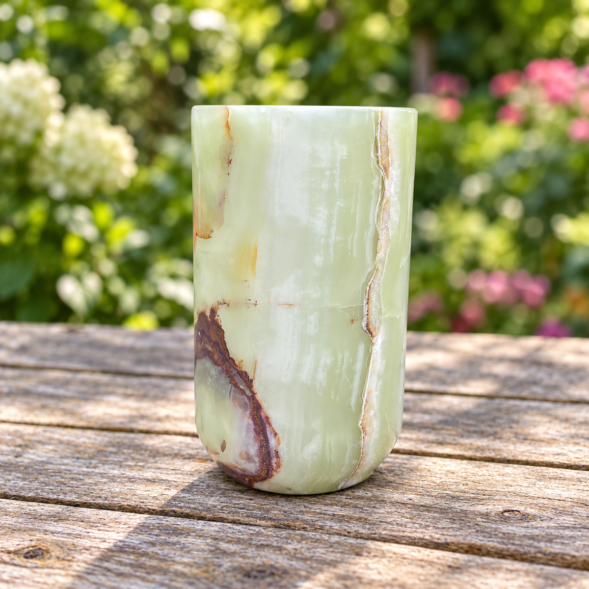 Green Onyx Stone Mug – Handcrafted Natural Stone Cup, Luxury Gemstone Decor