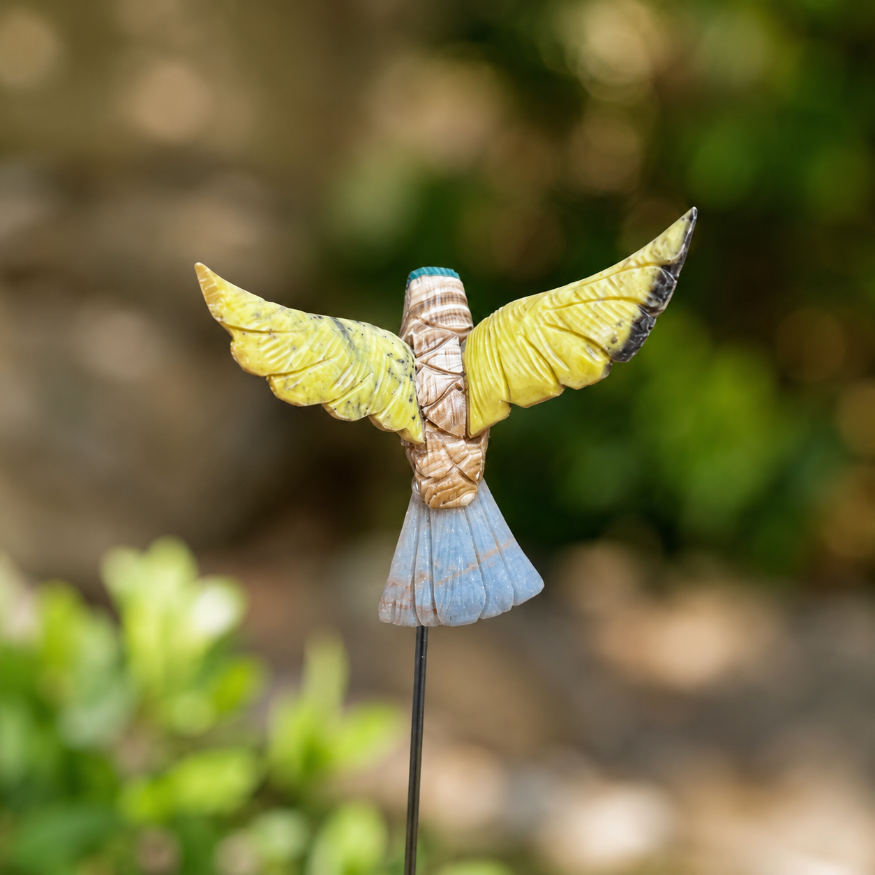 Gemstone Hummingbird Garden Stake – Natural Stone Bird & Planter Decor