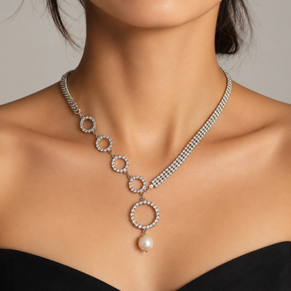 Natural Freshwater Baroque Pearl Pendant Necklace with Crystals – Elegant Statement Jewelry