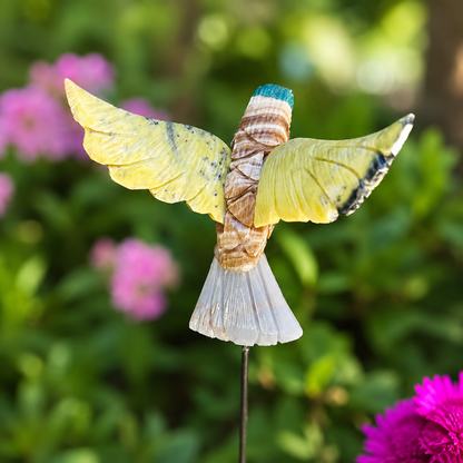 Gemstone Hummingbird Garden Stake – Natural Stone Bird & Planter Decor