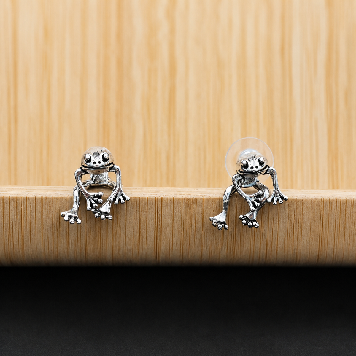 Silver-Tone Frog Stud Earrings | Whimsical Toad Jewelry