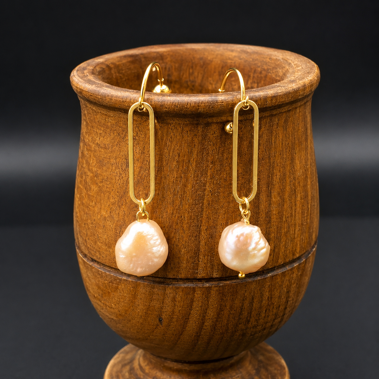 Gold Link Baroque Freshwater Pearl Drop Earrings | Minimalist Bridal Jewelry