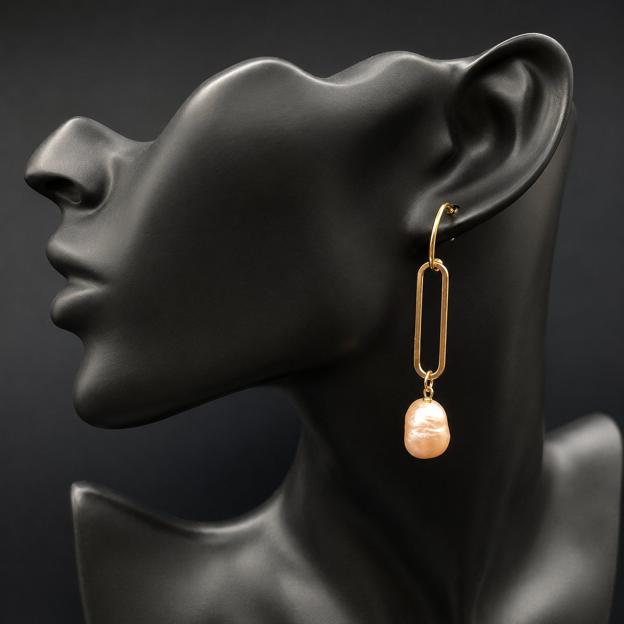 Gold Link Baroque Freshwater Pearl Drop Earrings | Minimalist Bridal Jewelry