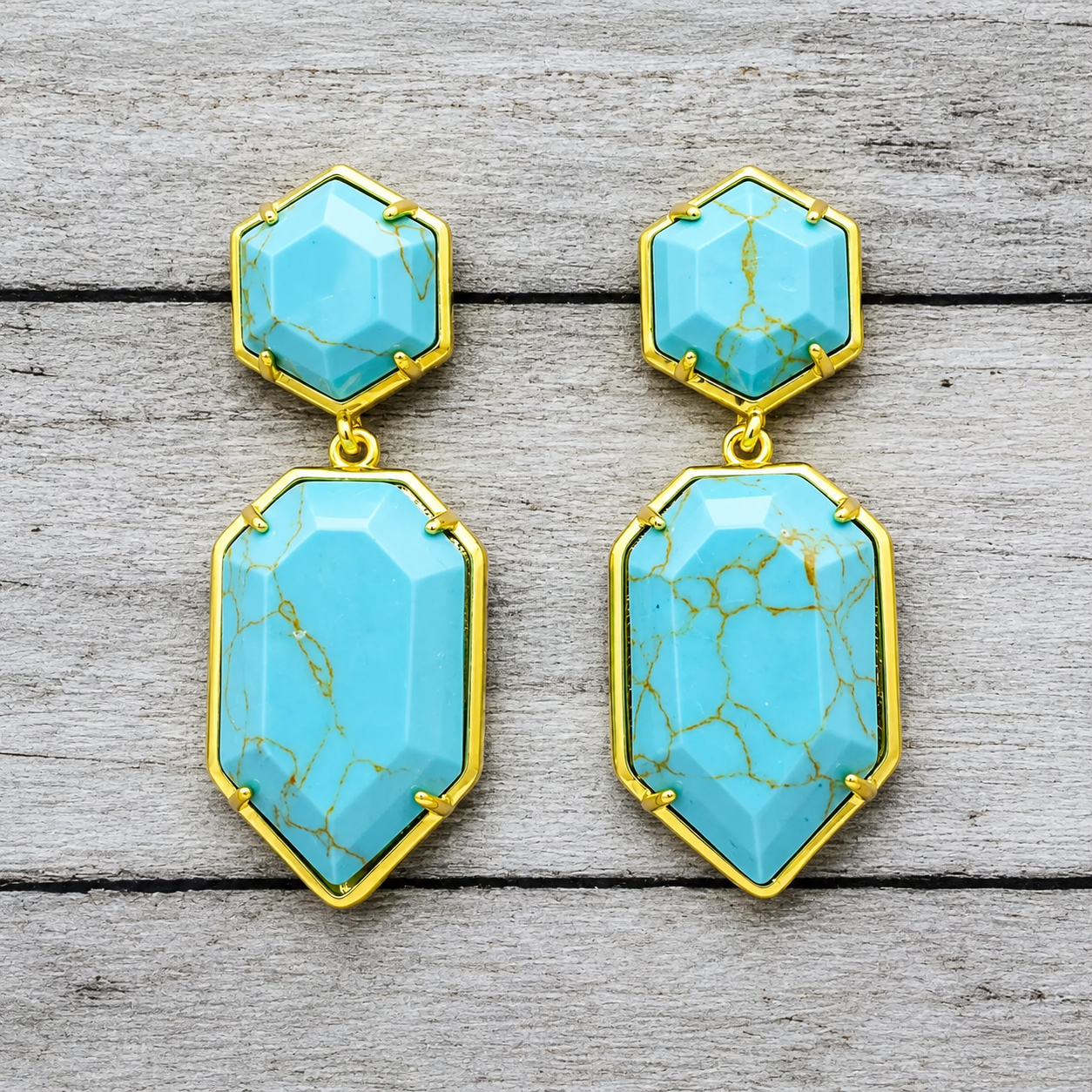 Natural Turquoise Geometric Dangle Earrings