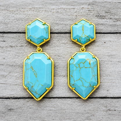 Natural Turquoise Geometric Dangle Earrings