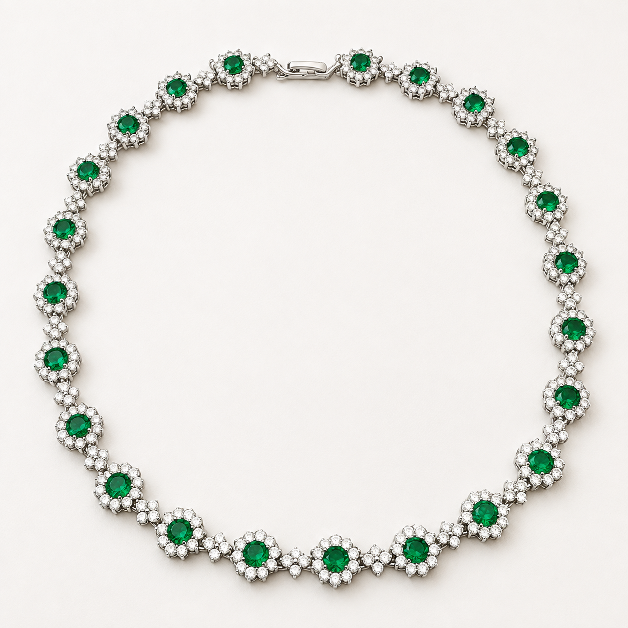 Emerald Green Crystal Necklace & Stud Earrings Set – Floral Statement Jewelry