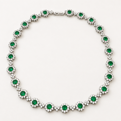 Emerald Green Crystal Necklace & Stud Earrings Set – Floral Statement Jewelry