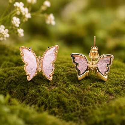 Crystal Butterfly Stud Earrings | Gold-Tone Nature Jewelry