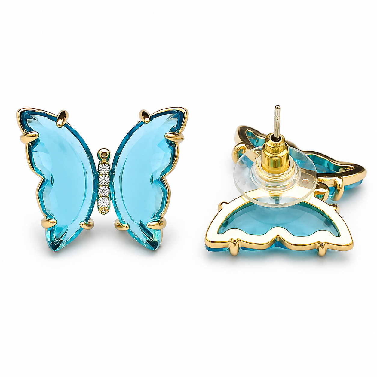 Crystal Butterfly Stud Earrings | Gold-Tone Nature Jewelry