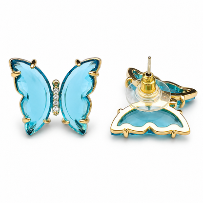 Crystal Butterfly Stud Earrings | Gold-Tone Nature Jewelry