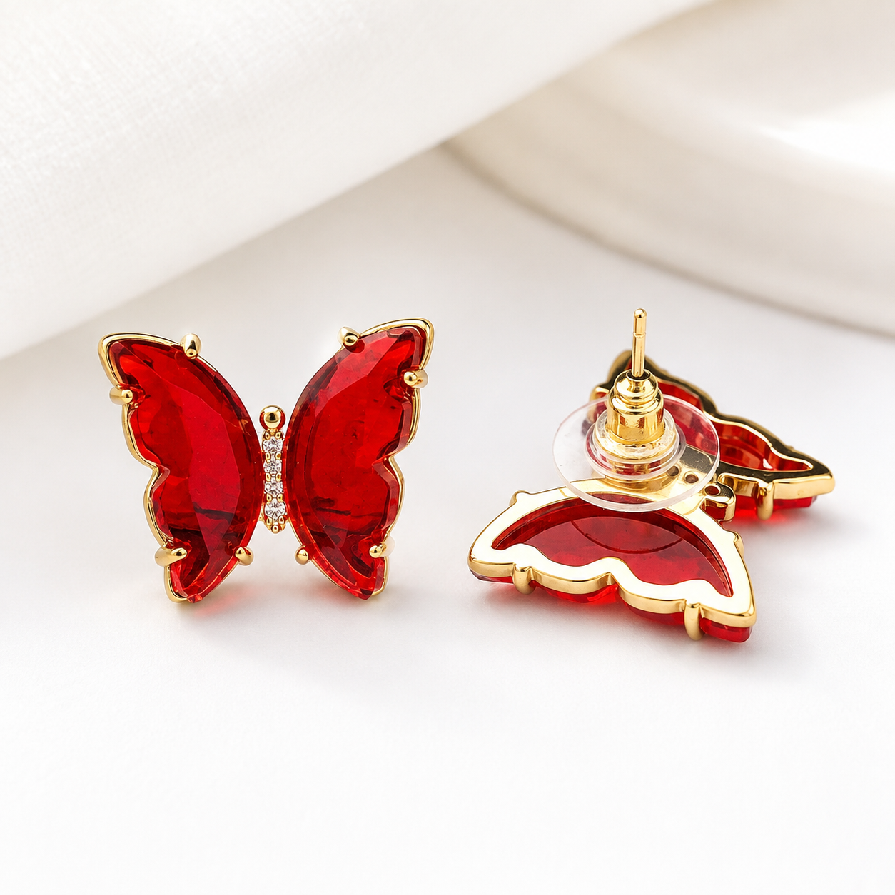 Crystal Butterfly Stud Earrings | Gold-Tone Nature Jewelry