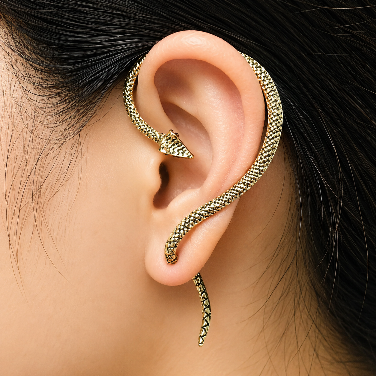 Vintage-Inspired Gold Snake Ear Wrap - Gothic Viper Ear Cuff