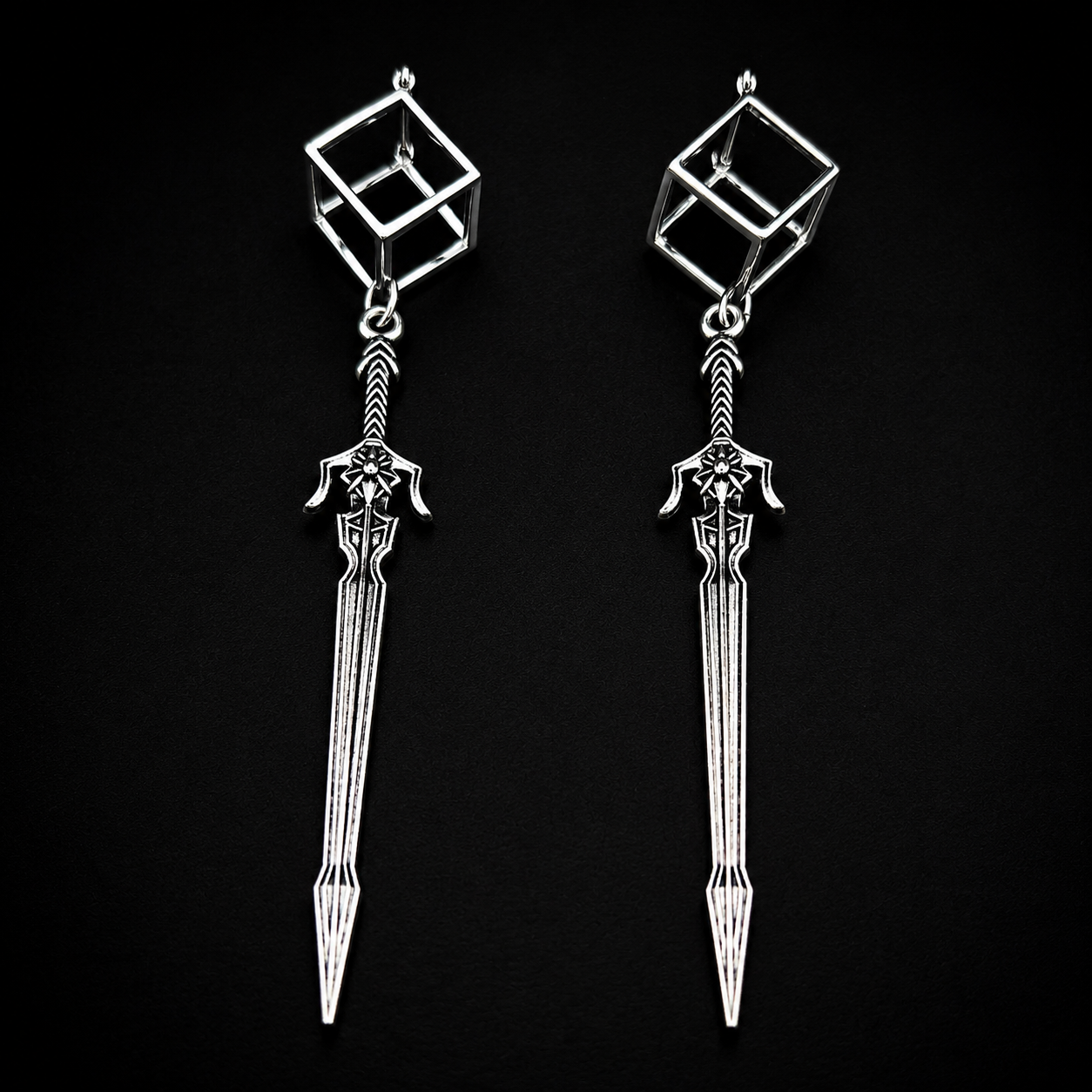 Silver Sword Dangle Earrings – Fencing-Inspired Boho Statement Jewelry