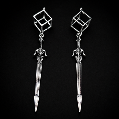 Silver Sword Dangle Earrings – Fencing-Inspired Boho Statement Jewelry