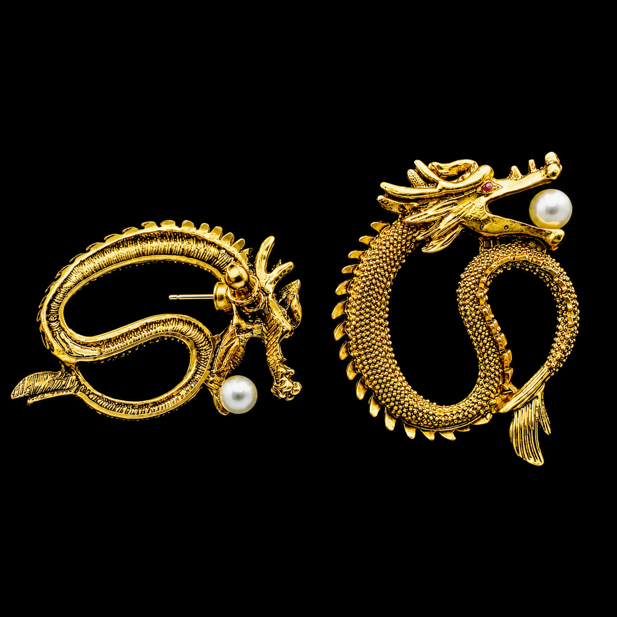 Gold Dragon Pearl Statement Earrings