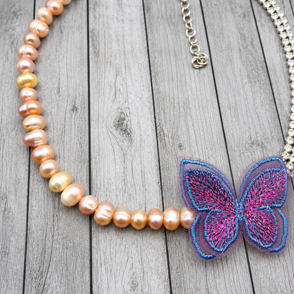 Purple Butterfly Pearl Choker Necklace – Layered Statement Jewelry for Women