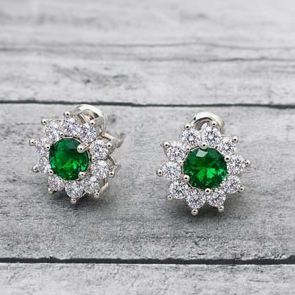 Emerald Green Crystal Necklace & Stud Earrings Set – Floral Statement Jewelry