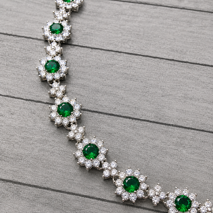 Emerald Green Crystal Necklace & Stud Earrings Set – Floral Statement Jewelry