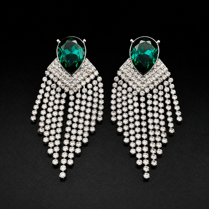 Emerald Green Crystal Choker Necklace & Dangle Earrings Set – Victorian Statement Jewelry