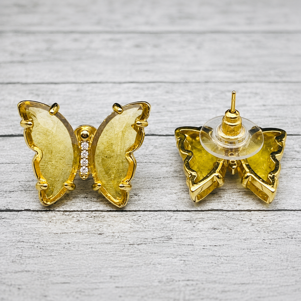 Crystal Butterfly Stud Earrings | Gold-Tone Nature Jewelry