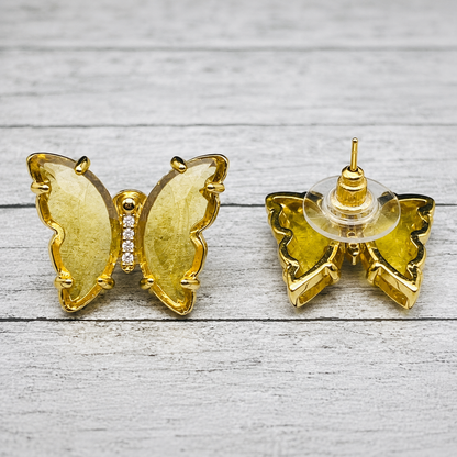 Crystal Butterfly Stud Earrings | Gold-Tone Nature Jewelry