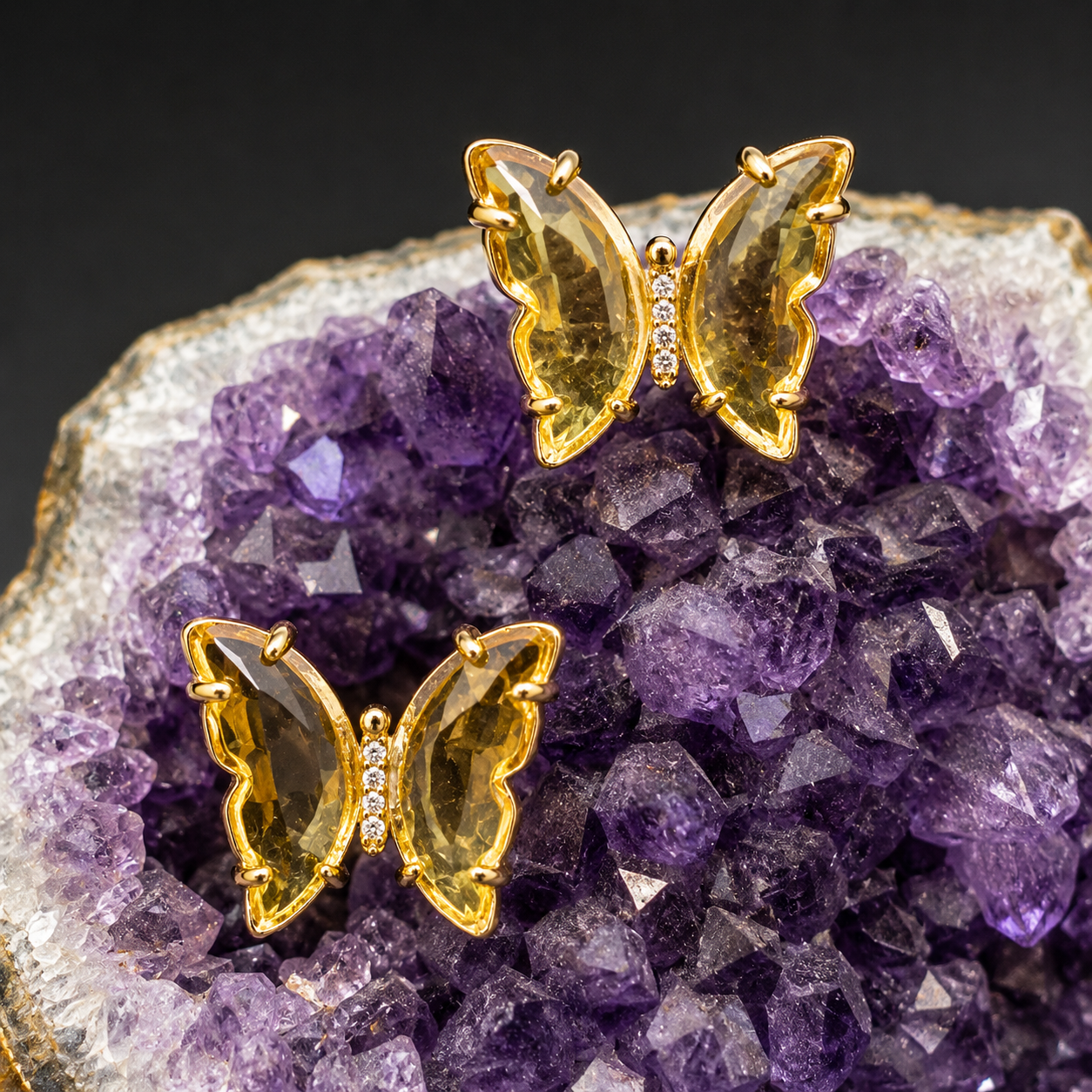 Crystal Butterfly Stud Earrings | Gold-Tone Nature Jewelry