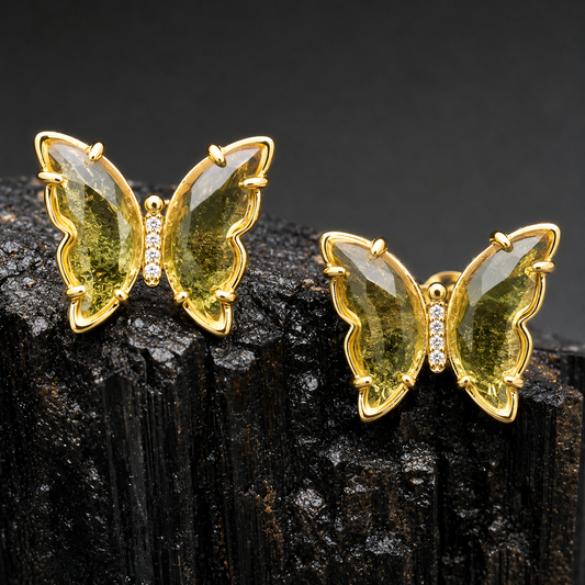 Crystal Butterfly Stud Earrings | Gold-Tone Nature Jewelry