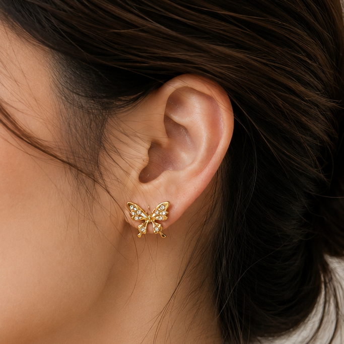 gold butterfly stud earrings