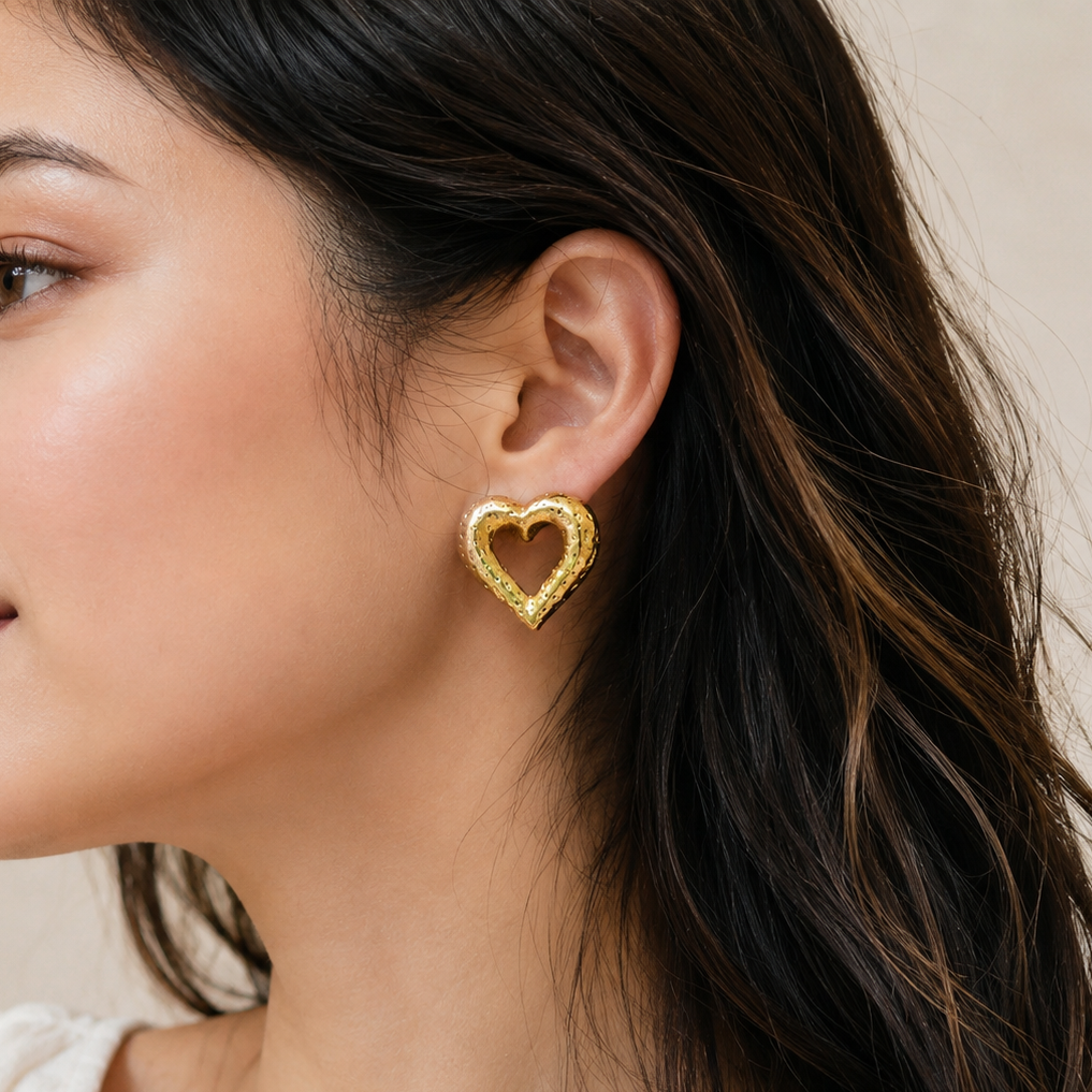 gold heart stud earrings