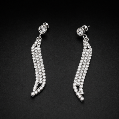 Silver Rhinestone Necklace & Dangle Earrings Set – Elegant Statement Jewelry