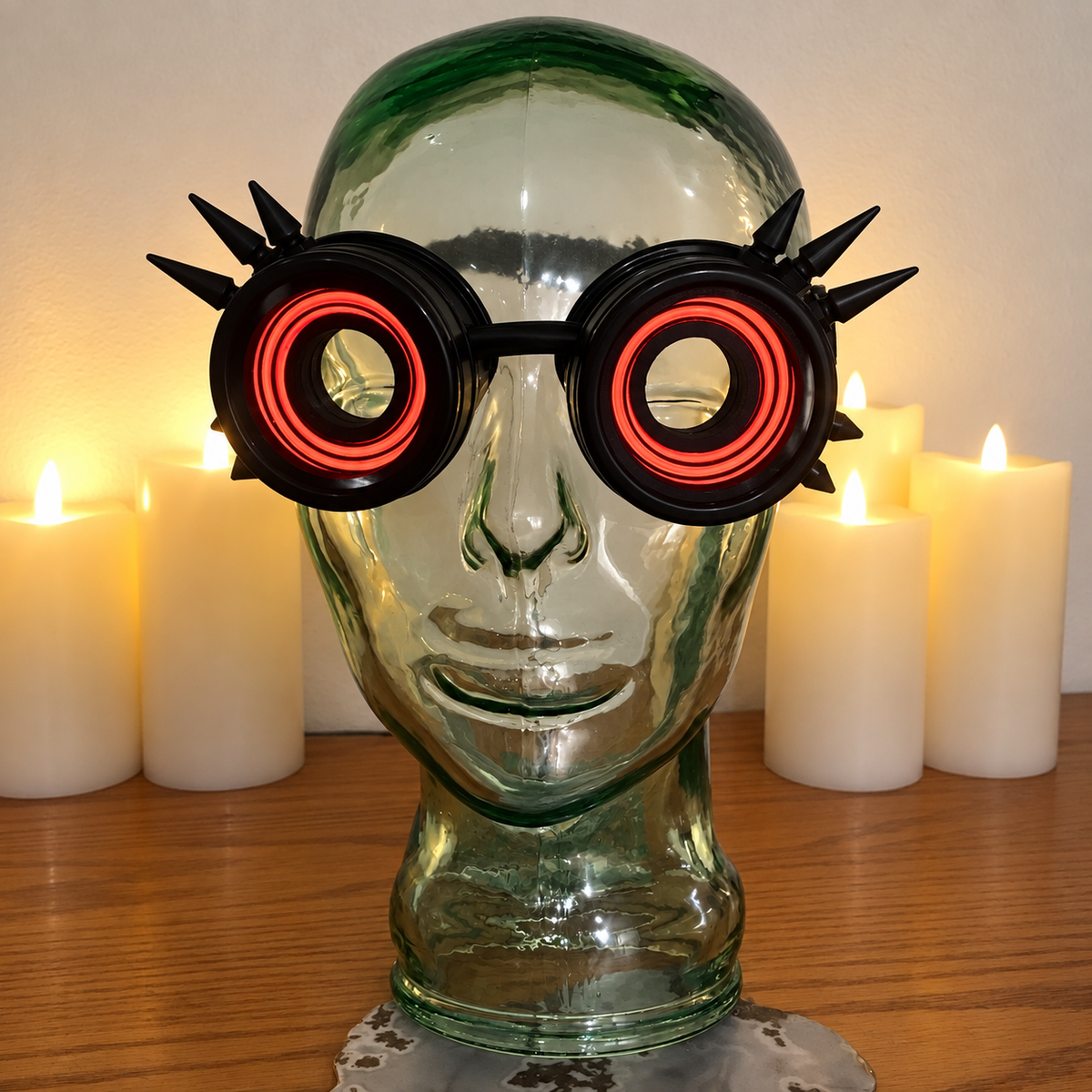 Light-Up Cyberpunk Spike Goggles | Black Steampunk Cosplay Goggles for Halloween, Raves, EDM & Festivals