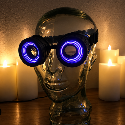 Handmade Antique Gold Light-Up Cyberpunk Goggles | Illuminated Steampunk Burner X-Ray Goggles