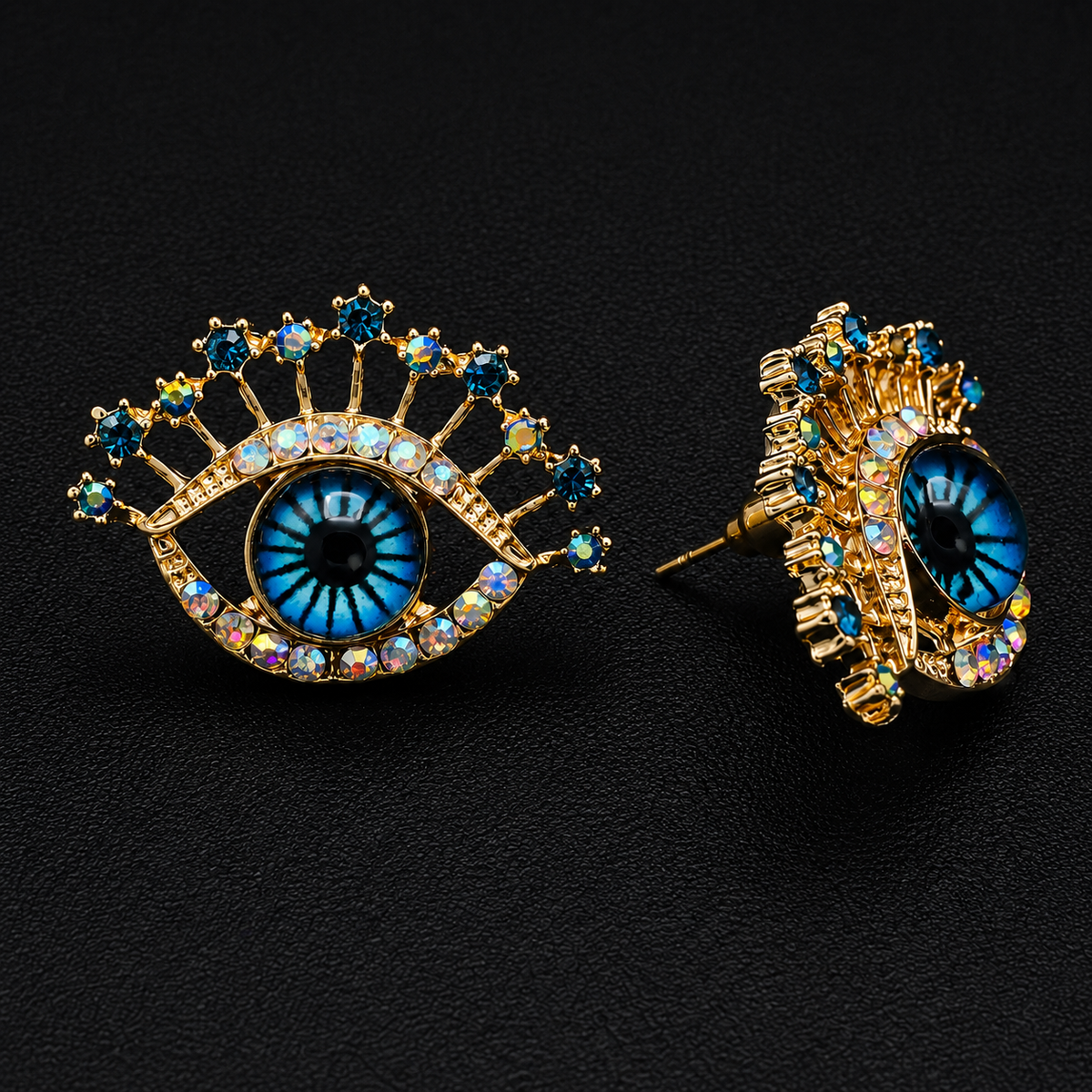 Sapphire Blue Evil Eye Stud Earrings– Gold-Tone Mystical Jewelry